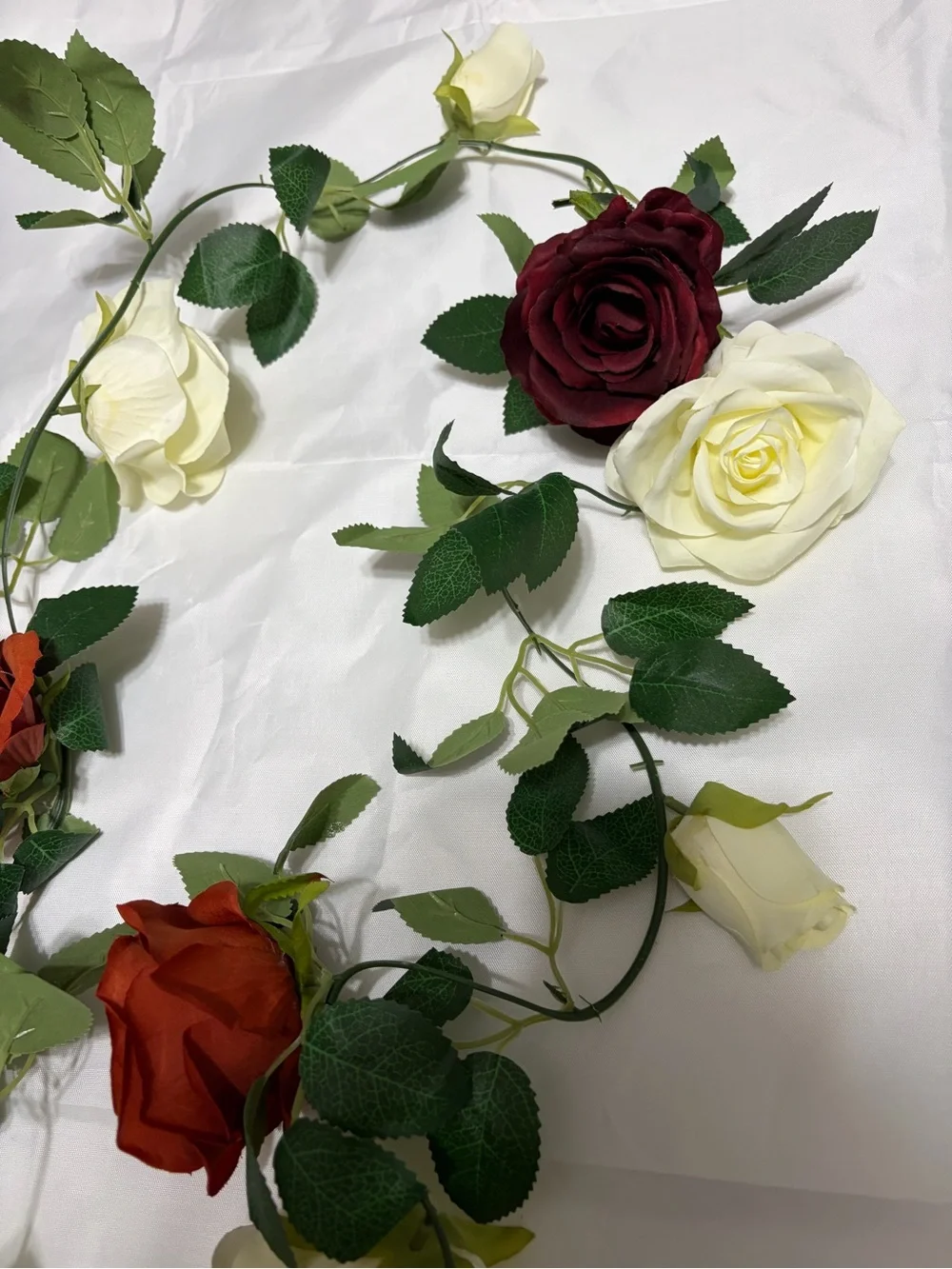 DIY 3 5ft Artificial Rose Garlands - Red, Burgundy & Cream Flowers